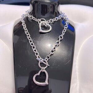 Necklace and bracelet set with heart charm